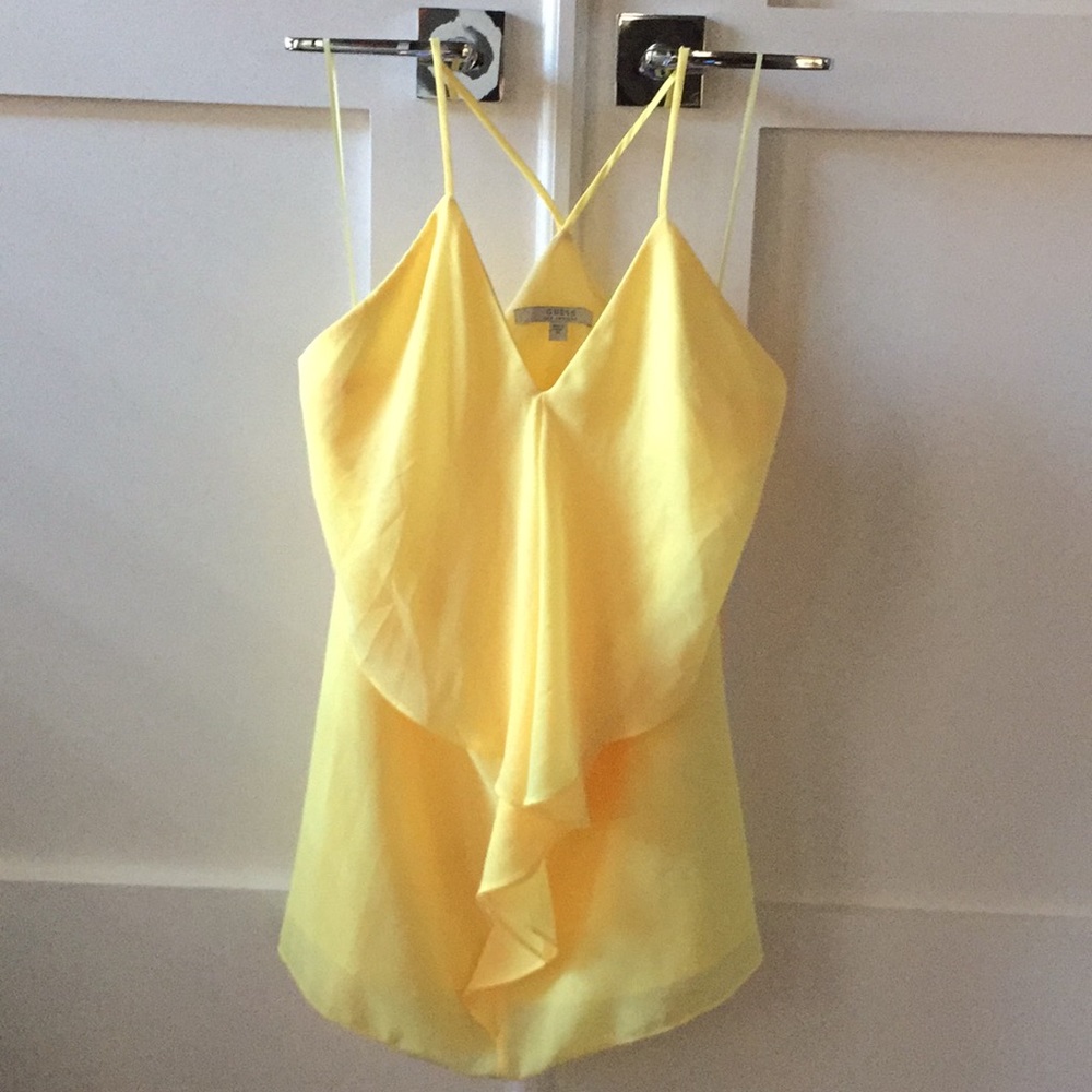Guess Ruffle Chiffon Mini Dress Yellow, NWOT